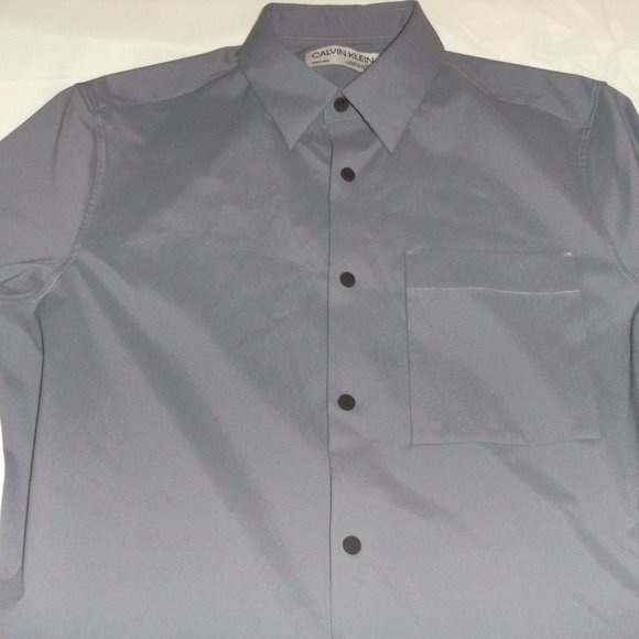 calvin klein move 365 dress shirt Calvin Klein Move 365 Mens Small Grey White Striped Stretch Button Down Shirt